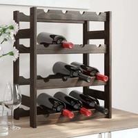 Weinregal 16 Flaschen Massivholz Kiefer Schwarz Standregal Flaschenregal