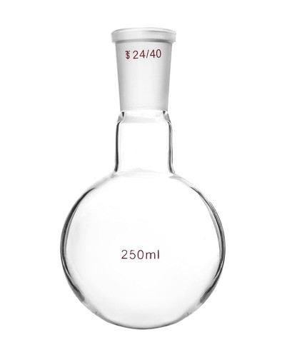 QWORK Glass 250ml Single Neck Flat Bottom Boiling Flask, 24/40 250ml, 1 Pc  - Picture 1 of 6