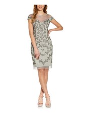 ADRIANNA PAPELL Womens Green Cap Sleeve Above The Knee Party Sheath Dress 4