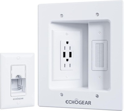 ECHOGEAR TV Cord Hider for Wall Mounted with 2X AC Outlets & White 