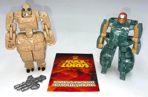 Vintage 1986 Tonka Gobots ROCK LORDS Action Figures Boulder & Pulver-Eyes + Book