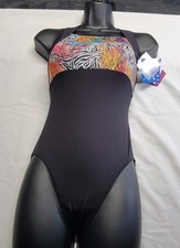 Motionwear Leotard Multi-colored Print Tank High-Neckline Criss-cross Back SZ PA