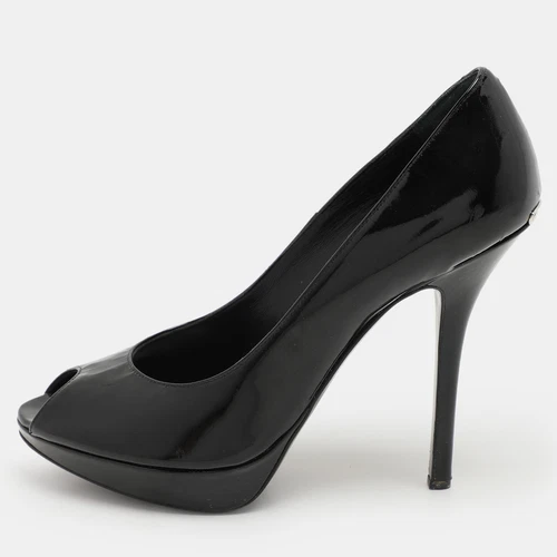 Escarpins bout ouvert en cuir verni noir Dior taille 36,5