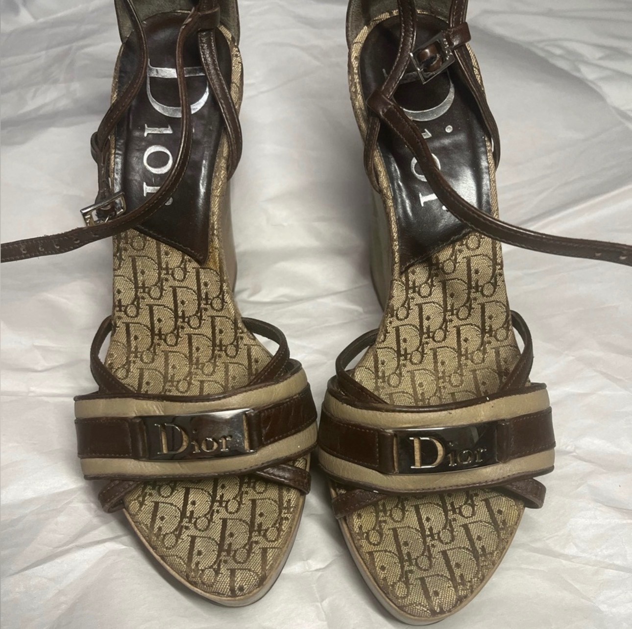 DIOR DIORISSIMO BEIGE WEDGE SANDALS