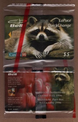 $5. CardEx '96 Maastricht Netherlands Show Card Raccoon SEALED Phone Card