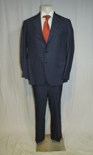 Brioni Senato Super 180 Custom Made Dark Blue Striped Three Button Suit 44R