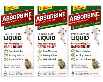 ABSORBINE JR. Extra Strength Pain Relieving Liquid, for 4 Fl Oz (Pack of 3) 