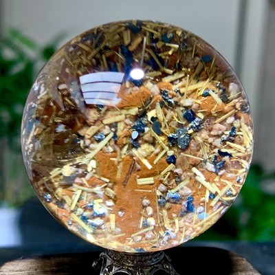 100G Natural rutilated with Black iron ore Quartz Crystal Sphere Ball Healing