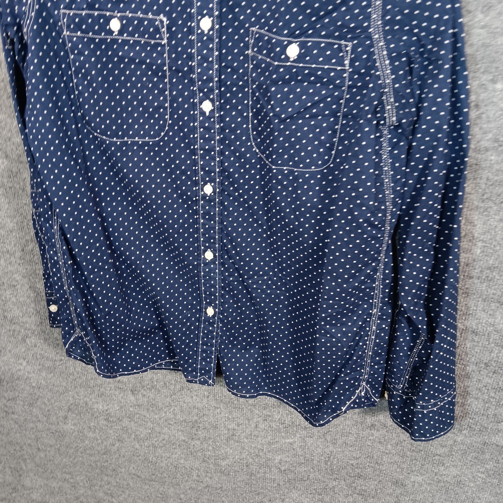Lauren Ralph Lauren Dress Shirt Button Up Blue Polka Dots Contrast Stitched