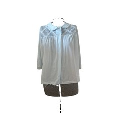 Vintage 1960 s Lorraine Lingerie Blue Nylon Bed Jacket Lace Rosebud Accents M