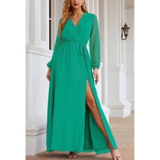 Celebrate DB Studio Emerald Green Long Sleeve Maxi Dress High Slit Size 12