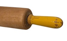 Vintage Wooden Rolling Pin Retro Yellow Handles Kitchenalia Rustic Baking