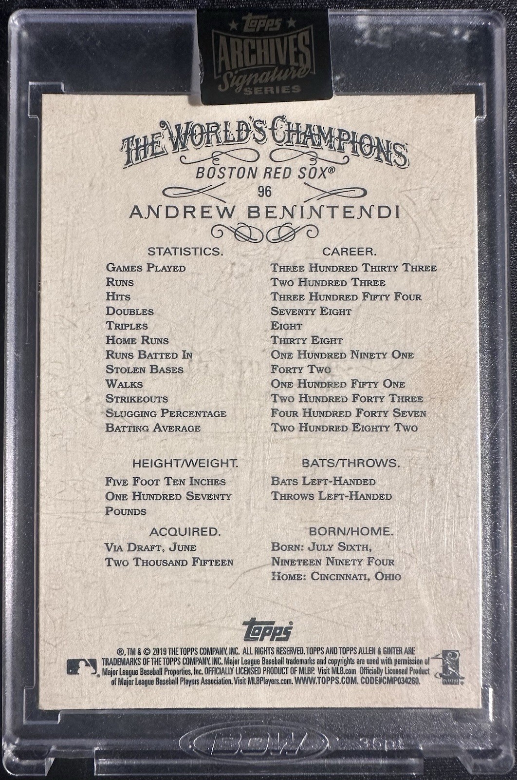 2019 Topps Archives Signature Series A&G Andrew Benintendi Auto 1/1 Sealed view 2