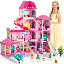 Dollhouses for Girls, Housetoys with Furniture, 4 Floor 10 Rooms DIY House Slide