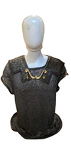 Medieval Flat Riveted Chainmail Hauberk Shirt Black Finish  Steel Chain Mail.