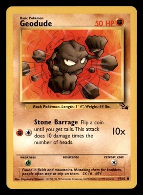 Geodude 47/62 Common Fossil Pokemon Unlimited Lightly Played