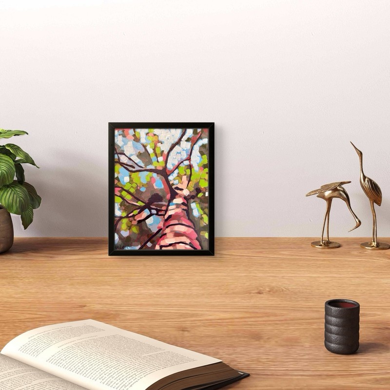 Framed Tree Trunk Painting, Upward View