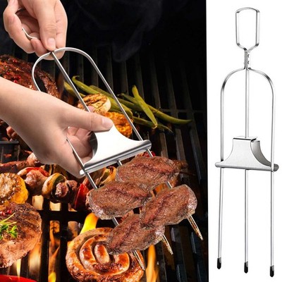 2Pcs 3 in1 Kabob Skewers Flat Metal BBQ Barbecue Skewer 14'' Long Stainless Steel