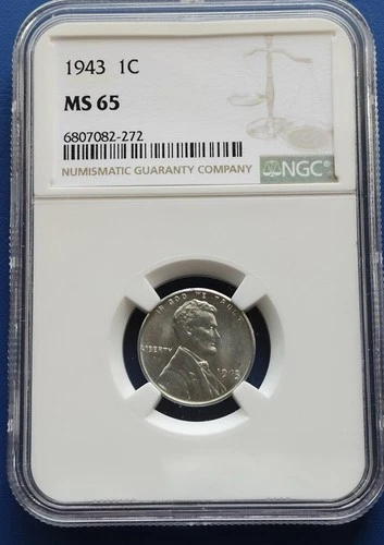 1943 Lincoln Unc World War II Steel Wheat Cent One Penny Graded NGC MS65