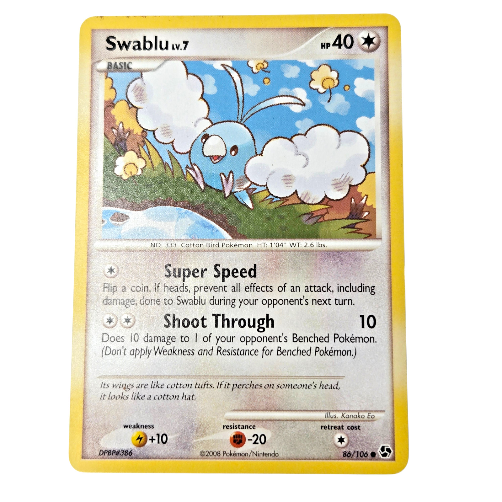 Pokemon Swablu Great Encounters 86/106 Common Colorless Basic Cotton Bird LP