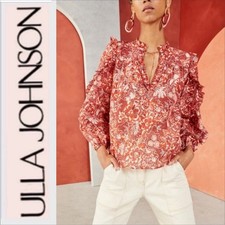 ULLA JOHNSON RANA BOHO BLOUSE  CORAL 0