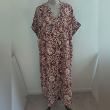 NWT Fred David Brown & Cream Moody Floral Plus Size Boho Cottage Maxi Dress_3X