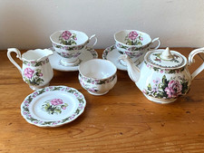 1940s ROYAL ALBERT C0TSWOLD BONE CHINA  SMALL TEASET FOR 2 PINK FLOWERS