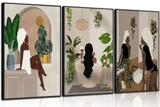 3Pcs Black Girl Bathroom Wall Art Boho Black Woman Posters Pictures African A...