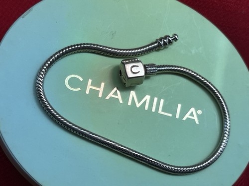 7.75” CHAMILIA 925 STERLING SILVER SS SNAKE CHAIN CHARM BRACELET LETTER C CLASP - Picture 9 of 12