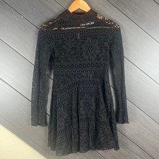 Free People Beach Womens Lace Mini Dress Lined XS Black Boho Festival