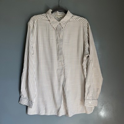 MAX STUDIO Women's XL Beige White Striped Lightweight Summer Collared Blouse