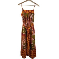Farm Rio Summer Dream Linen Blend Maxi Dress XS Beach Vacation