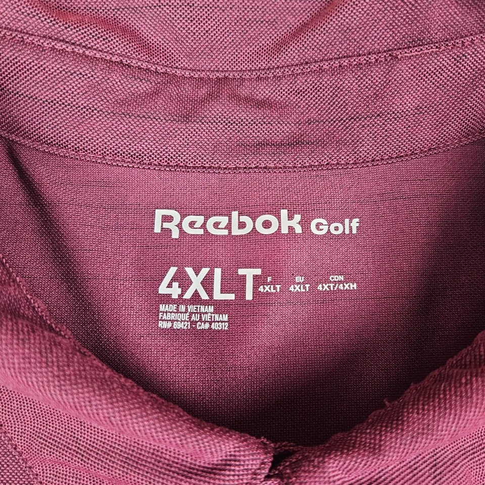 Polo de golf Reebok para hombre 4XLT alto rojo manga corta rendimiento elástico Foto 3 de 4