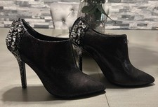Women high heel rhinestone and suede ankle boots with glitter heel. Size 7.5