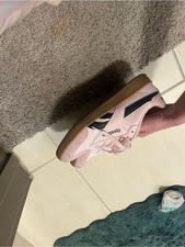Reebok Pink Leather Sneaker with Navy Stripe and Gum Sole