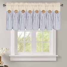 Cotton Linen Kitchen Valance Curtains, Boho Rustic Button Valances for Window...