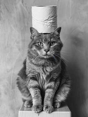 Katze Toilettenpapier Hut dummes Kätzchen lustig Badezimmer Humor Poster Wanddeko A1-A4 Po