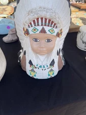 Vintage 1982 Byron Molds Hand Painted Ceramic Bust Native American