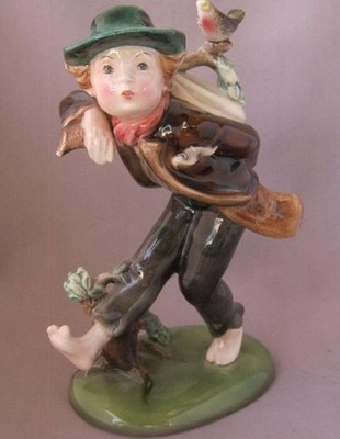 Antique Keramos Glass Porcelain HIKING BOY WITH BIRD Dakon Wien Austria Vienna