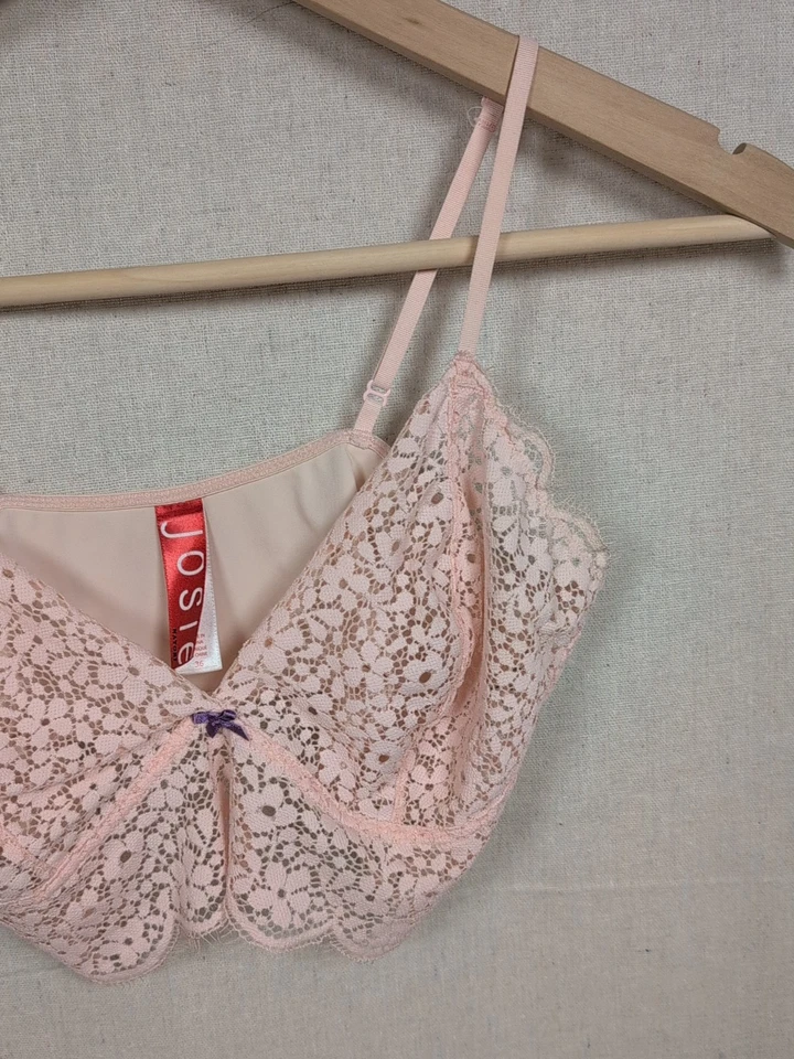 Sujetador inalámbrico Natori Josie para mujer Bralette 36 rosa melocotón encaje floral transparente Foto 2 de 4