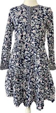 J.Crew Re-Imagined Blue Floral Tiered Fit Flare Dress XS Long Sleeve AV674