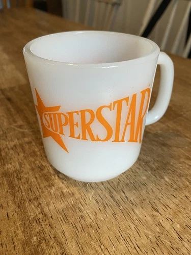 Vintage Milk Glass Mug Coffee Cup “Superstar”
