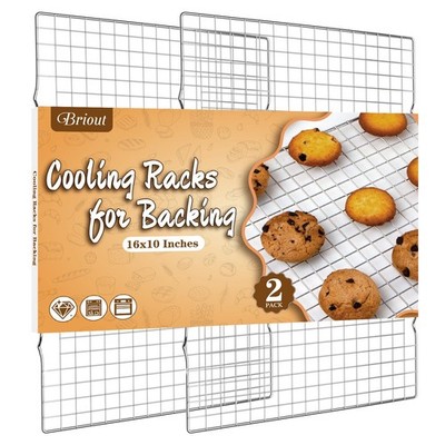 Cooling Rack 2-Pack, 16X10 Inches, Thick Wire Baking Rack for Cooking, Silver
