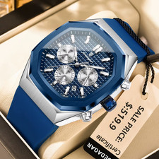 Business Quartz Men'S Wristwatch Chronograph Date Silicone Strap Man Watch Water