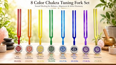 8 Color Chakra Tuning Fork with mallet + sign with Free Shiping