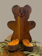 Vintage Handmade Wooden Articulated Teddy Bear Nursery Country Farm Cottage Core