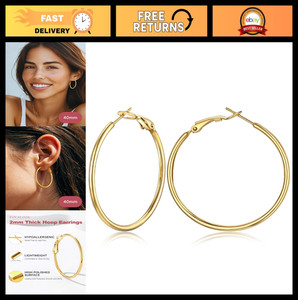 Authentic 14K Gold Plated Large Thin Hoop Earrings for Women | Lightweight 30/40/50/70/100