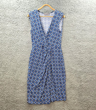 Jacqui E Womens Pencil Midi Dress Size S Blue White Stretch Knit Sleeveless