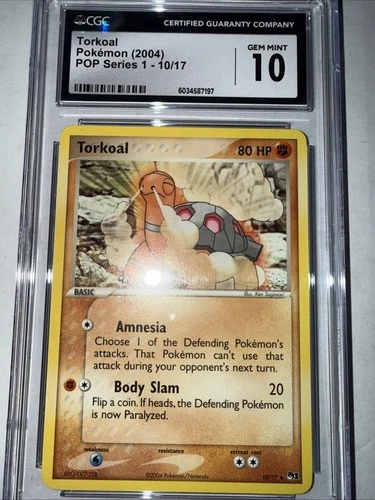 Pokémon TCG Torkoal POP Series 1 10/17 Non Holo Common CGC 10 Gem Mint