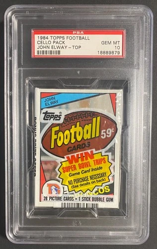 1984 TOPPS FOOTBALL CELLO PACK JOHN ELWAY RC ON TOP GEM MINT PSA 10 POP 4 🔥